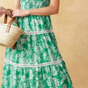 Green Floral Lace Trim Dress